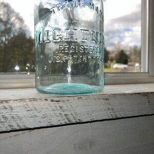 Vintage Putnam Wire Bail LIGHTENING Fruit Aqua Glass Quart Jar